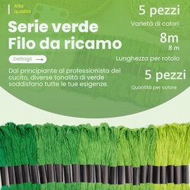 Benlay 25 fili da ricamo, filo verde embroidery con un fasciatoio, fili per cucito, ricamo, braccialetti dell'amicizia, artigianato, uncinetto