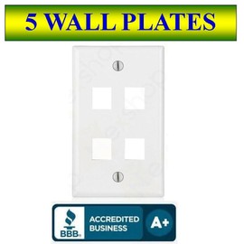 Unbranded 5 PACK Wall Plate 4 Port White Keystone Jack for RJ45 HDMI, USB, A/V Connectors