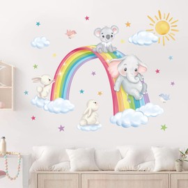decalmile Wall Sticker Rainbow Clouds Elephant Koala Rabbit Star Wall Sticker Baby Room Nursery Bedroom Wall Decoration