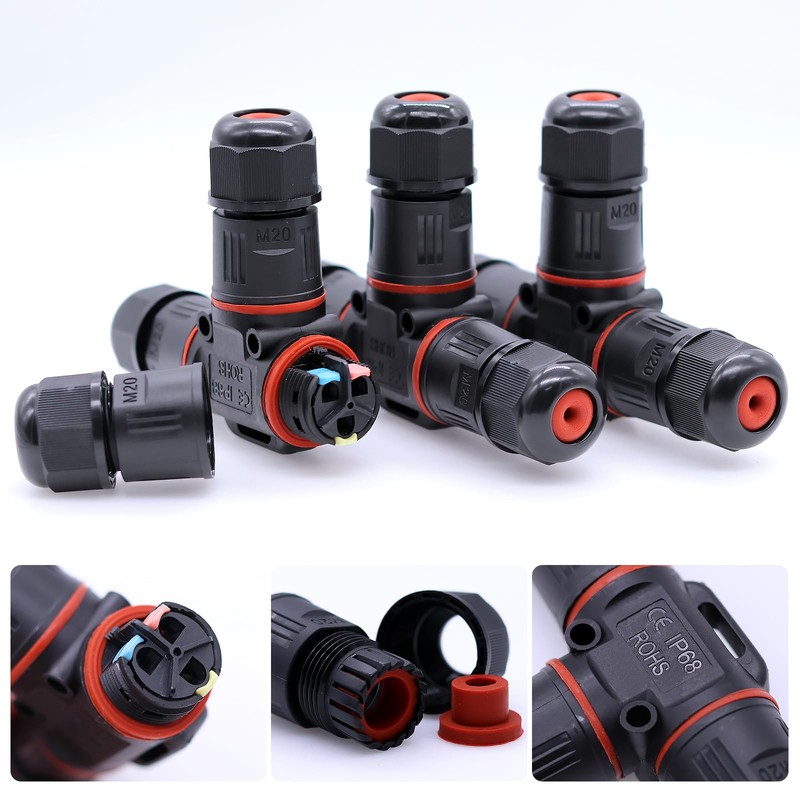 Piuluvor® IP68 Cable Connector Waterproof 3-Pin T-Shape Connection Sleeve Earth