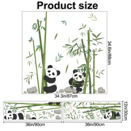 DRWSSR Panda Eating Bamboo Wall Decal Cute Cartoon Panda Wall Stickers Living Room Bedroom Sofa TV Wall Decals Bamboo Green Plants Self Adhesive Removable DIY Art Decor Wall Stickers, 2 * 12x36inch