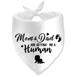 Mom&Dad are Getting Me a Human Dog Bandanas, Pregnancy Announcement Dog Bandanas, Pregnancy Reveal Ideas, Gender Reveal Photo Prop Pet Scarf Accessories (White)