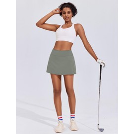 Pinspark - Faldas de golf plisadas de cintura alta para mujer con 3 bolsillos, Gris salvia , Small