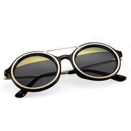 MOLSTA Retro Vintage Round Polarized Sunglasses for Women Men Double Bridge Circle Sunnies Fashion Shades (gold, 49mm)