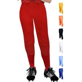 Exxact Sports Girls Softball Pants Knicker/Yoga Style Knee Length, 4-Way Stretch Low Rise Youth Softball Pants for Girls - (YM, Red)