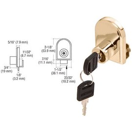 CRL Gold Plated Cabinet Lock for Hinged Glass Doors - Keyed Alike
