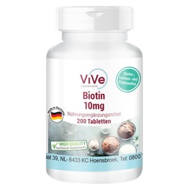Biotin 10mg - 200 Tabletten - D-Biotin - Hochdosiert - Bioverfügbar - Qualität aus Deutschland - ViVe Supplements