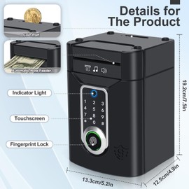 Highttoy Children's Electronic Money Box Safe with Touchscreen and Fingerprint Money Box Piggy Bank Children Gift Boys Girls 3-12 Years Black