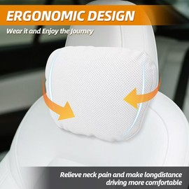 Car Headrest Neck Pillow Bio Cotton Leather Headrest Suitable for Driving Office White (White)