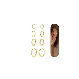 Habselikob 4 Pairs Silver Hoop Earrings for Girls Women Earrings Gold Small Hoop Earrings with Zirconia Cartilage Daith Helix Piercings Jewellery for Multiple Piercings 6/8/10/12 mm, Stainless Steel