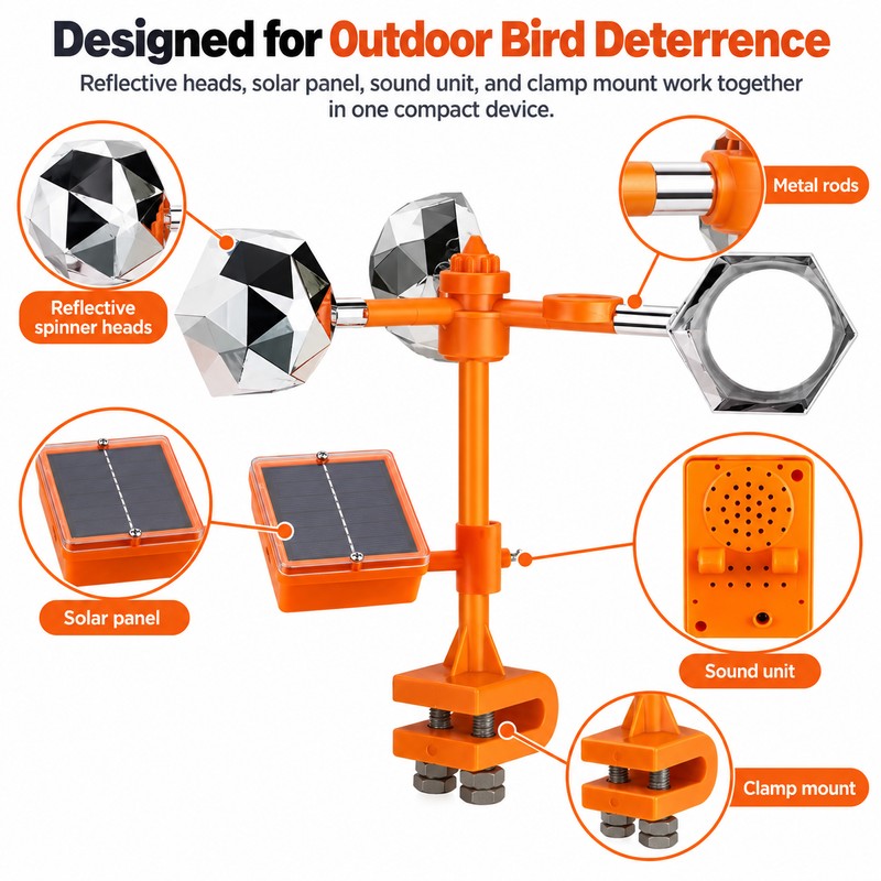 Solar Bird Repeller for Gardens – 3-in-1 Motion, Reflective Flash