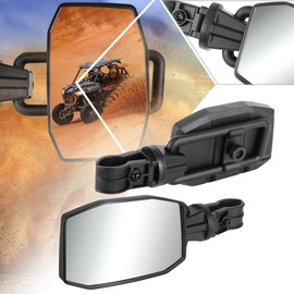 Pair of Universal Textured Black Adjustable Rectangle UTV Side View Mirrors w/1.75" or 2" Clamp