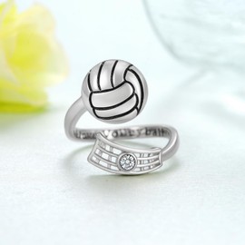 Daixiya Volleyball Ring Sterling Silver Adjustable Sport Ring Sport Jewelry Gifts for Women Volleyball Lover, Sterling Silver, Cubic Zirconia