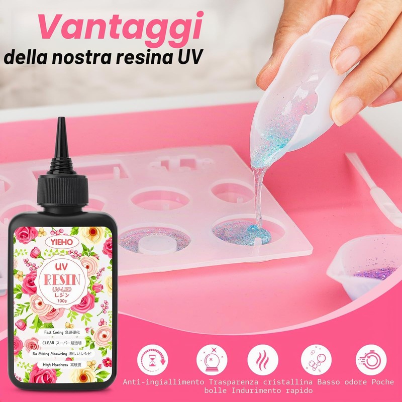 YIEHO 300g Kit di Resina UV con Luce e Stampi,
