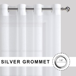 JIUZHEN White Short Sheer Curtains 45 Inches Long - Grommet Semi Transparent Light Filtering Window Drapes for Bedroom/Kitchen, 52Wx 45L, Set of 2 with Tiebacks