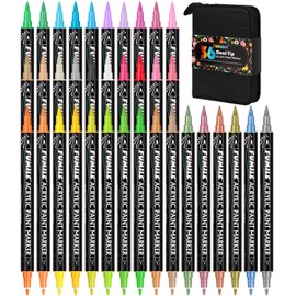 36 Colors Acrylic Paint Markers Dual Tip( Fine and Brush Tip),Valentines Day Gifts for Kid,Paint Pen paint Marker for Wood,Rock, Plastic,Glass,Ceramic,Canvas,Easter Basket Stuffers,Adult Coloring Book