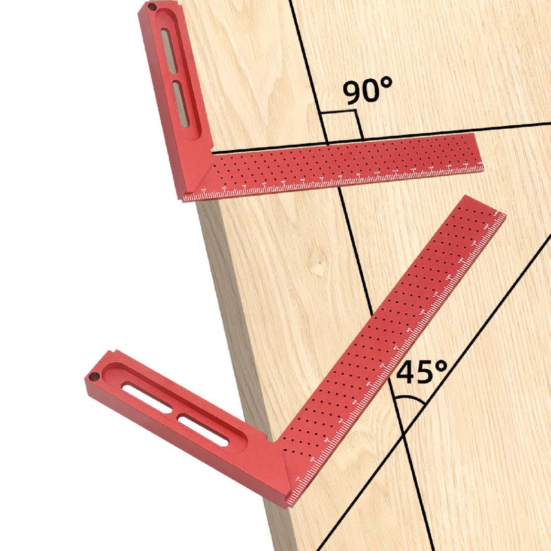 Hole Scribing Ruler Aluminium Alloy Woodworking Right Angle Ruler 45