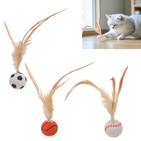 Chaofatchoy Interactive Cat Feather Ball Toy Set - 3pcs Bouncy