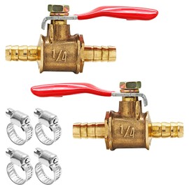 Cionyce 2 PCS Brass Ball Valve Shut Off Switch, 1/4" Hose ID x 1/4 INCH Hose Barb Tubing Connector Switch Thread Pipe Fitting, 180 Degree Operation Handle