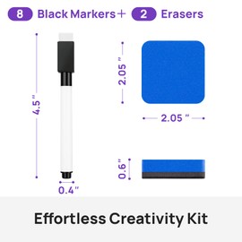 JEFURE 8 Pcs Black Magnetic Dry Erase Markers with Eraser, White Board Mini Dry Erase Markers with Eraser Cap, Fine Point Tip White Board Markers for Teachers Office School Supplies