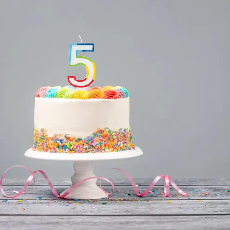Unique Vibrant Rainbow Border Number 5" Birthday Candle - Multicolored