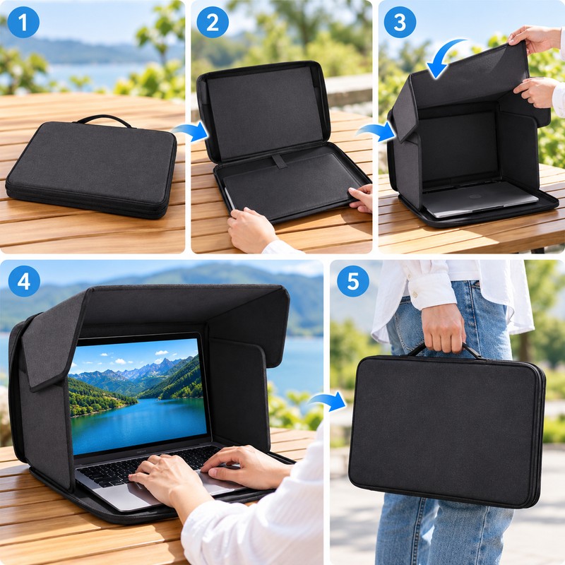 Portable Laptop Sun Shade for Outdoor Work – Foldable Oxford