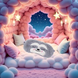 Cute Sloth Sleeping Mask, Soft Fluffy Plush Blindfold Funny Novelty Animal Sleep Mask Eye Cover Eyeshade for Kids Girls Boys Women Men Night Nap Travel Meditation