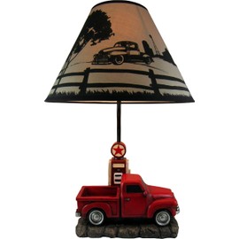 DWK Rustic Red Antique Truck at Gas Pump Table Lamp with Printed Shade