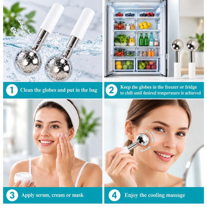 Stainless Steel Ice Globes for Facial Massage – 2-Piece Cooling