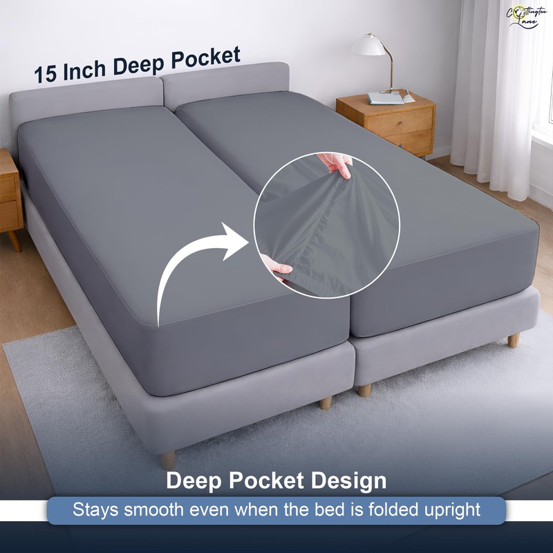 Cottington Lane Split California King Fitted Sheets for Adjustable Beds,