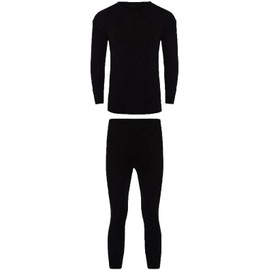 i-Smalls Kids Round Neck Thermal Ribbed Long Sleeve Long John Winter Ski Base Layer Set (12-13 years) Black