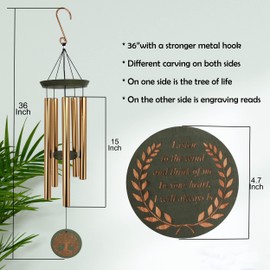 Sympathy Wind Chimes Outdoor Double-Sided Engraved,36 Inch Memorial Wind Chimes for Loss of Loved One,Memory Wind Chime for Mother Father Grandma Husband,Tree of Life Memori Gift