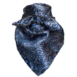 Wyoming Traders Paisley Cowboy Wild Rag 100% Silk Scarf Bandana Multiple Colors 34.5" (Blue/Silver)