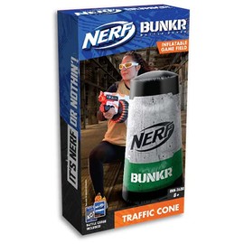 Nerf Bunkr BKN-3408 Take Cover Traffic Cone-Inflatable Obstacle for Use with All Indoor & Outdoor Zones Game Fields-Features Stability System, 3 Way Valves, Battle Cards, 8+ Years