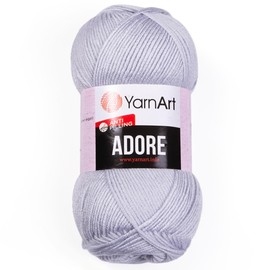 1 hilo de madeja Art Adore, hilo antibolitas, 100 % acrílico antibolitas, 100 g (3.5 oz), 280 m (306 yd), 3 : Light DK, gris claro - 363