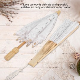 Cotton Lace Folding Parasol and Hand Fan Set for Wedding Photography