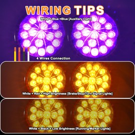 Wodvyss 2 Pcs 3.5'' Watermelon Lights Dual Revolution Amber Turn Signal Marker Interior Dome Lights to Purple Auxiliary Lamps with Clear Lens Flush Mount Stainless Bezel for Semi Truck Trailer