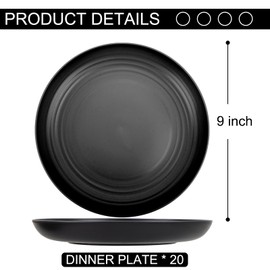LIYH 20 PCS Wheat Straw Plates - 9 Inch Unbreakable Dinner Plates - Dishwasher & Microwave Safe Plastic Plates Reusable, Camping Plates Outdoor (Black)
