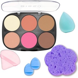 Beetbul Kit de Maquillaje Bissú Paleta de 6 Colores + 1 Aplicador de Terciopelo + 2 Aplicadores de Dedo + 1 Esponja de Maquillaje + 1 Esponja Exfoliante (4 Estilos) (03 La Buenza)