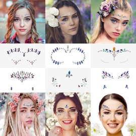 AOMIG Face Gems Glitter, 6 Pcs Rhinestone Face Glitter Stickers, Mermaid Face Jewels Stick On, Crystal Tears Gem Stones Eyes Face Body Temporary Tattoos Stickers for Party, Rave Festival Makeup