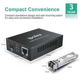 ipolex Gigabit Multi-Mode LC Fiber to Ethernet Media Converter with a SFP-SX Module, 1.25G Fiber to Copper RJ45 Media Converter, 1000Base-SX to 10/100/1000Base-TX (850-nm, 550m@OM2OM3MMF) 2-Pack.