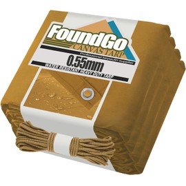 FoundGo Canvas Tarp 1x2m, 0.55mm/22 mil Cotton Tarpaulin Heavy Duty Water Resistant with Reinforced Grommets, Yellow Tarpaulin Cloth Covers for Car, Roof, Boat, Camp, Canopy with Ropes