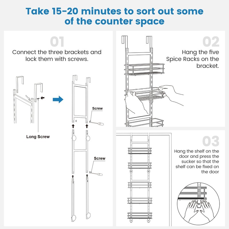 Purdaz Adjustable 5-Tier Over the Door Pantry Organizer, Spice Rack,