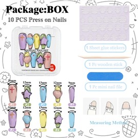 GREENTEA Handmade nail press on false nail,Calm Day Colorful Press Nail Set, Assorted Shapes and Crosses, High End Customization,Size-M