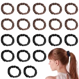20 PCS Silk Hair Ties Elastics Hair Bands Girls Silk Bobbles Ponytail Holders Sleepy Hair Accessories No Damage for Curly Long Hair (Black, Brown)