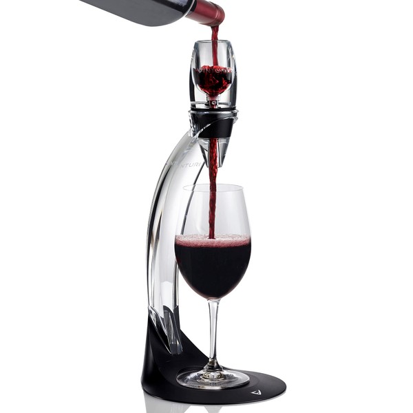 Vinturi Deluxe Essential Pourer and Decanter Tower Stand Easily and Conveniently Aerates by the Bottle or Glass and Enhances Flavors with Smoother Finish, Black, Red Wine Set