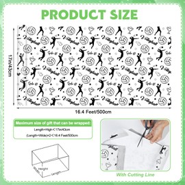 Pineraap Volleyball Wrapping Paper Roll - Black & White Volleyball Gift Wrap Sports Gift Packing Paper for Birthday Party Baby Shower DIY Crafts or Ball Lovers, 17 Inch x 16.4 Feet