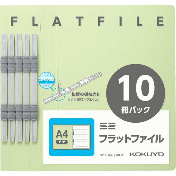 Kokuyo File Flat File S2 A4 Long Edge Bound 10 Books Green S2F-A4S-GX10
