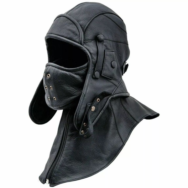 Handmade Real Leather Aviator Cap with Collar and face cover