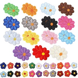 52 Pcs Iron On Patches, 30 Large 4.2cm and 22 Small 2.3cm Iron On Flower, Embroidery Patches for Clothing, Multi-Color Sew On Patches for DIY Projects Clothing Backpacks